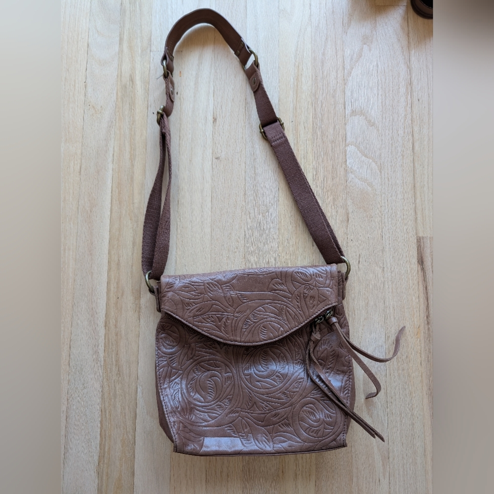 The Sak Brown Embossed Leather Shoulder Bag